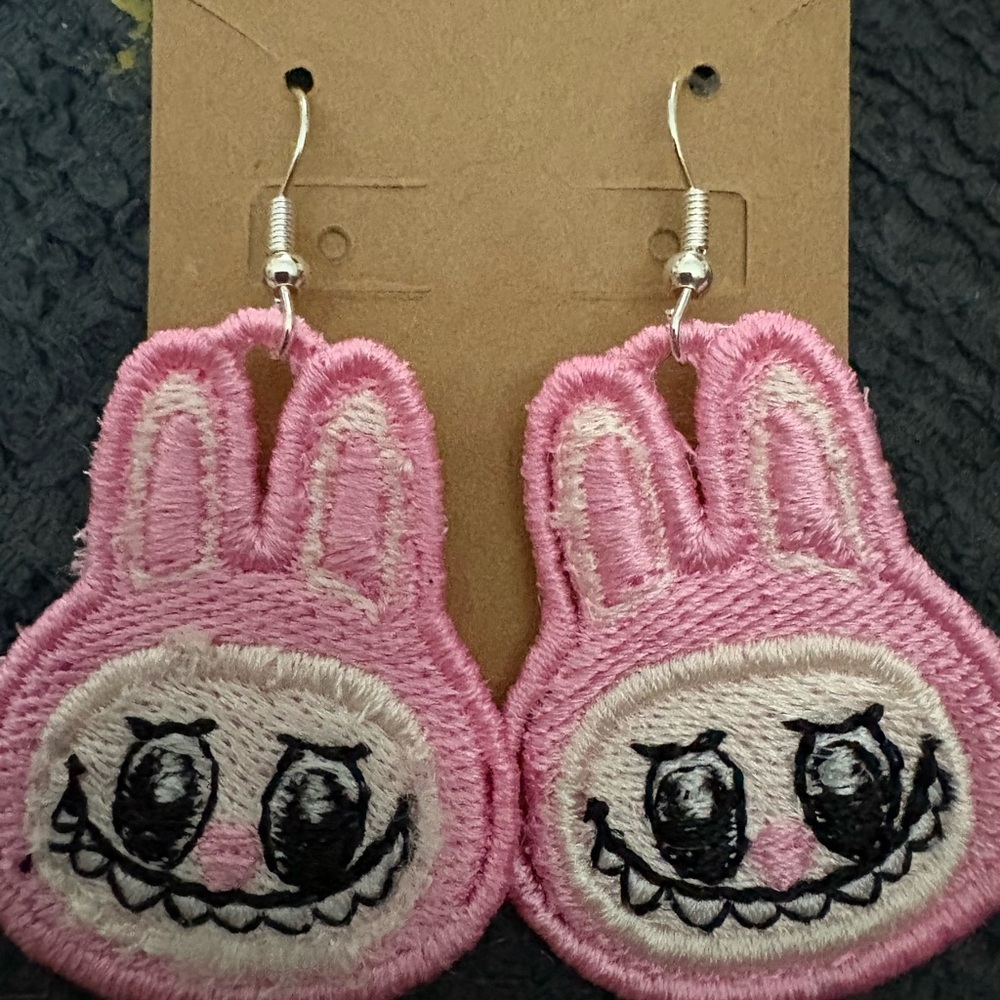 Labubu Pink Bunny Face Earrings